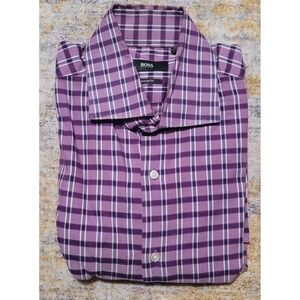 Hugo Boss Men's Purple Plaid Check Regular Fit Dress Shirt Size‎ 16/41